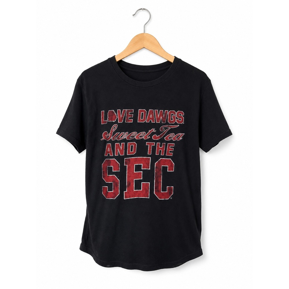 The Victory Womens‎ Tee Sz M UGA Dawgs Sweet Tea SEC Black Red Bulldogs